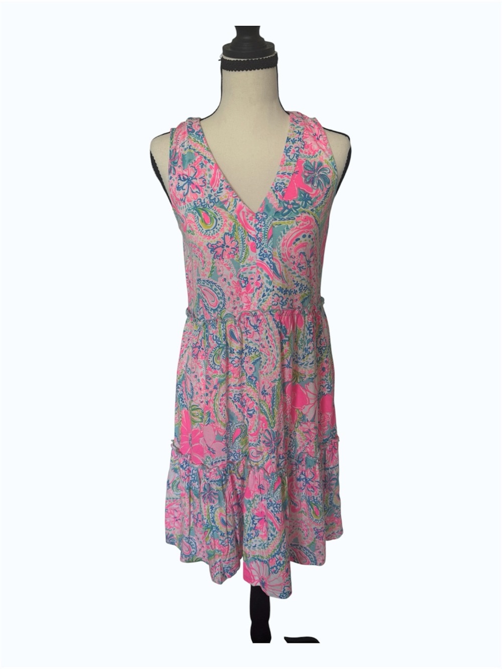 Lily Pulitzer Pink Paisley V-Neck Sleeveless Sundress XXS